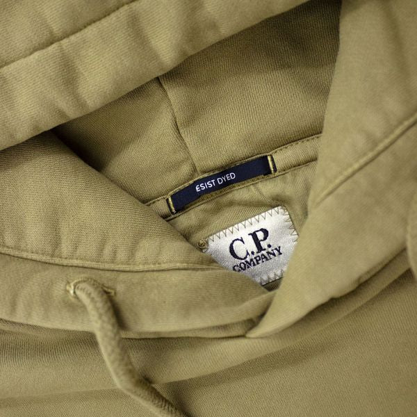 Cp Company Garment Dyed Overhead Lens Hoodie In Green Olive
