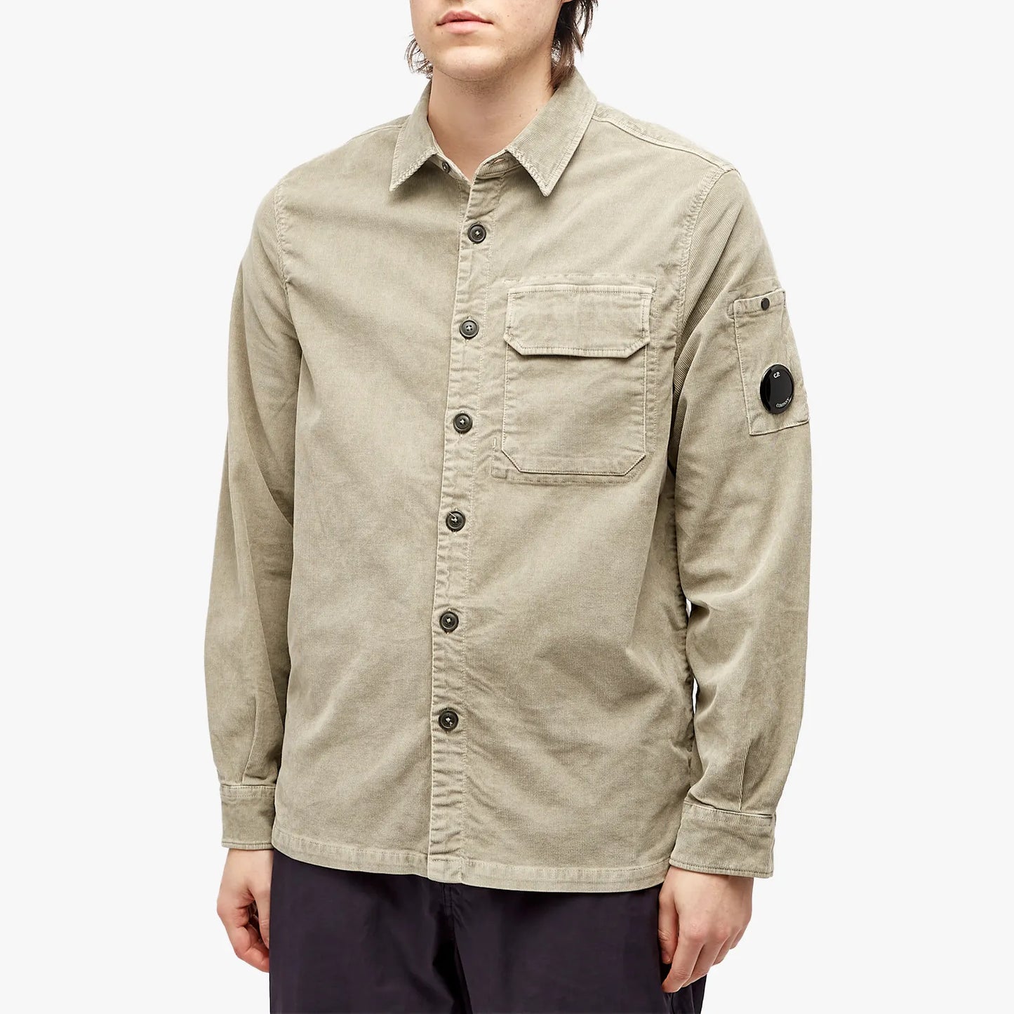 Cp Company Corduroy Button Up Shirt in Silver Sage