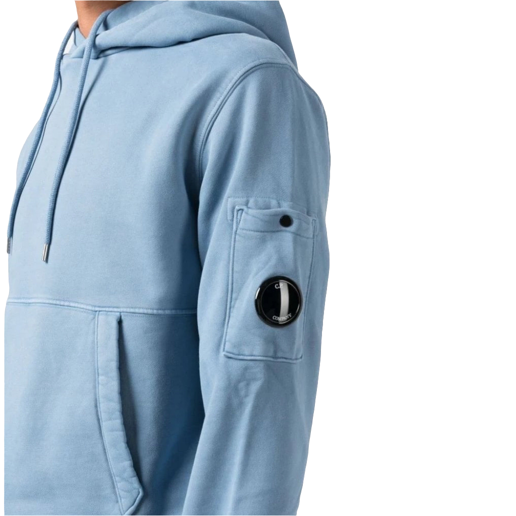Cp Company Garment Dyed Overhead Lens Hoodie In Riviera Blue