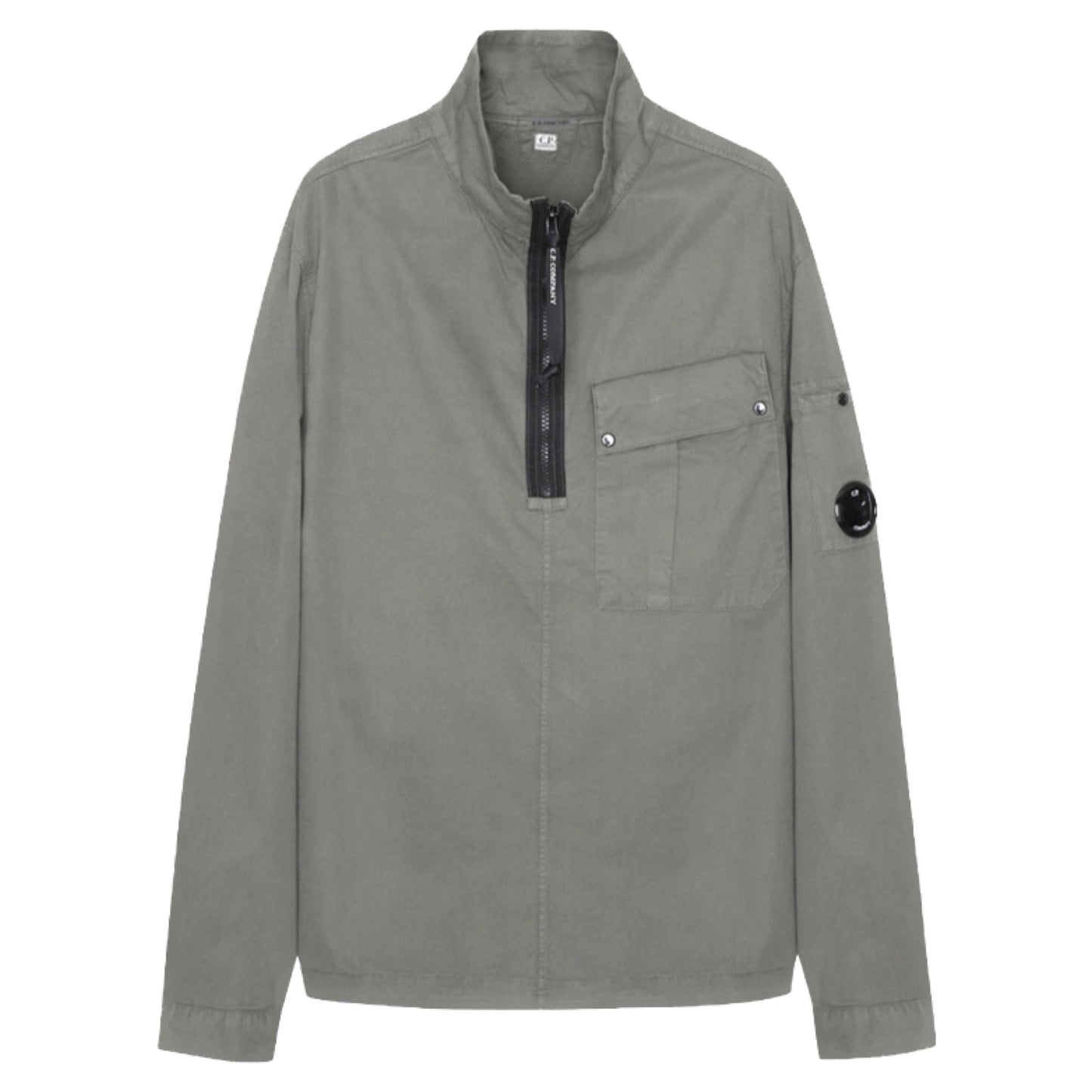 CP Company Gabardine Quarter Zip Lens Overshirt in Moon Mist