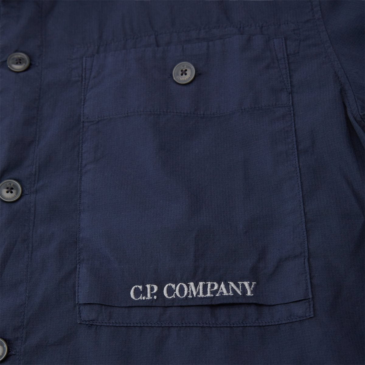 Cp Company Rip-Stop Embroidered Logo Short Sleeve Shirt in Navy