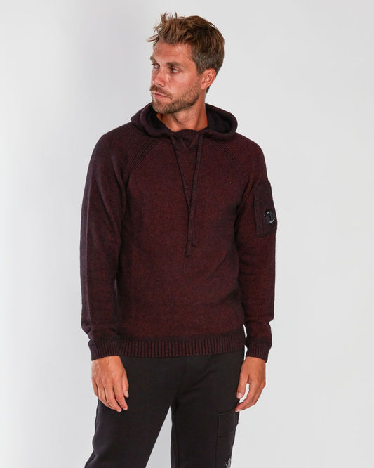 Cp Company Wool Blend Hooded Fleece Knit In Bordeaux