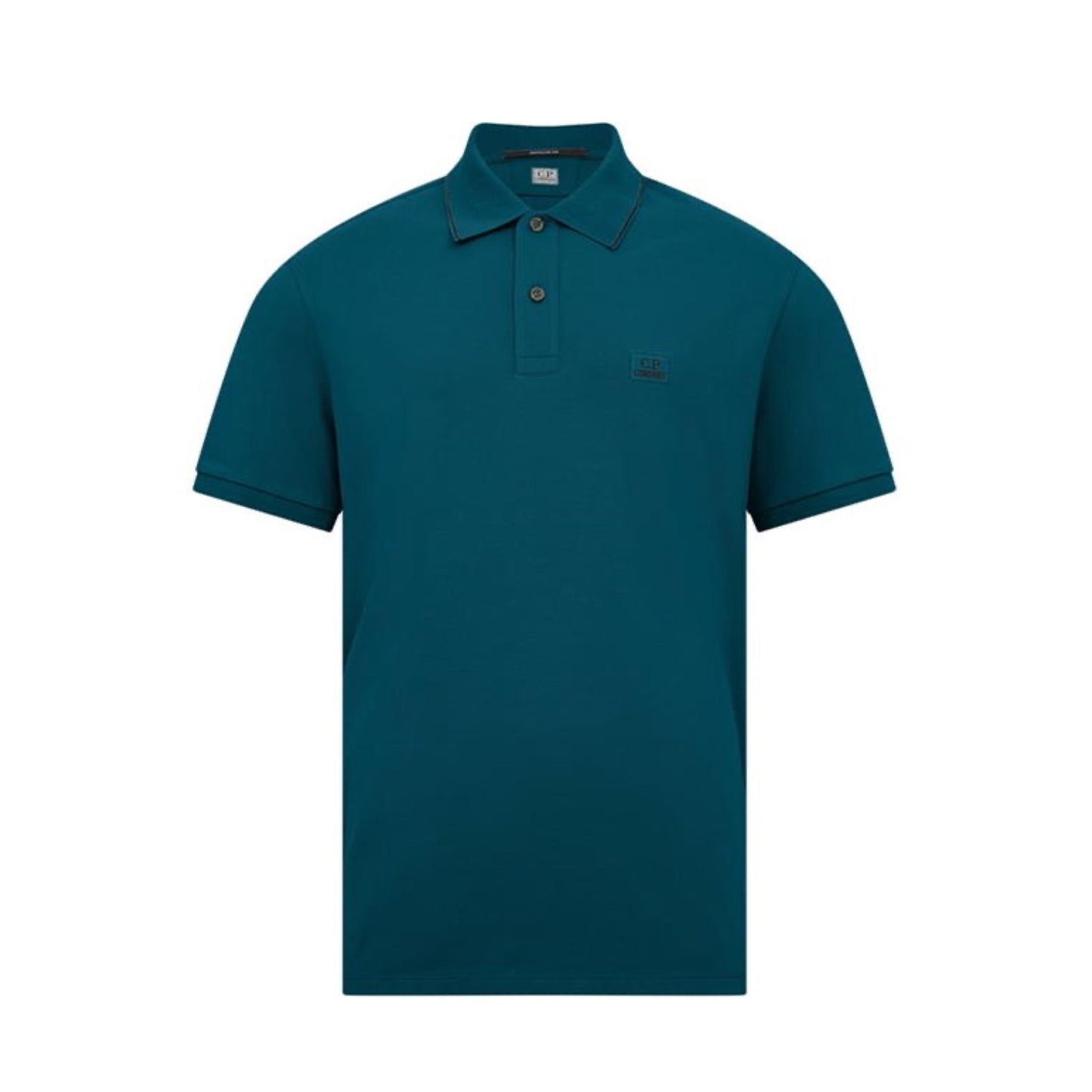 Cp Company Slim Fit Stretch Piquet Short Sleeve Polo Shirt 052A in Spruce Blue