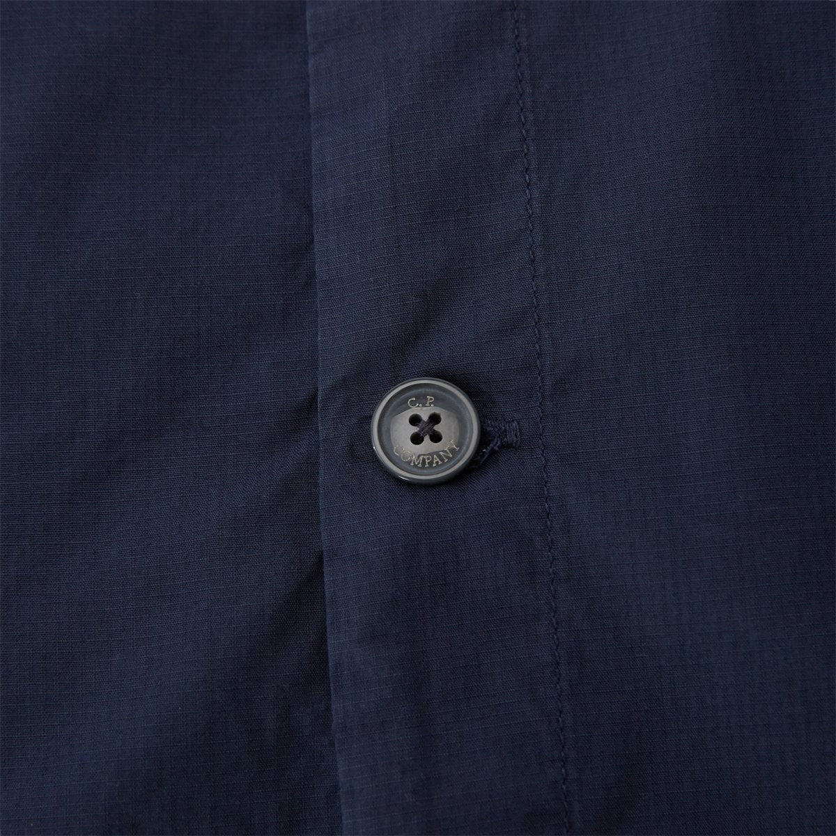 Cp Company Rip-Stop Embroidered Logo Short Sleeve Shirt in Navy
