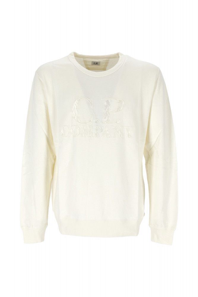 Cp Company Light Fleece Embroidered Big Logo Sweatshirt in White