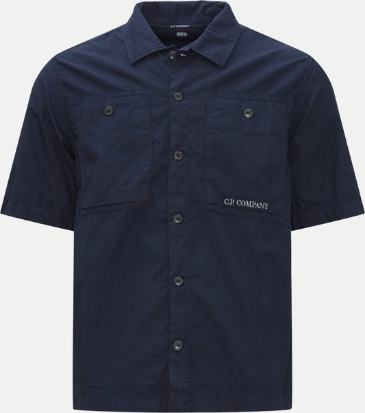Cp Company Rip-Stop Embroidered Logo Short Sleeve Shirt in Navy