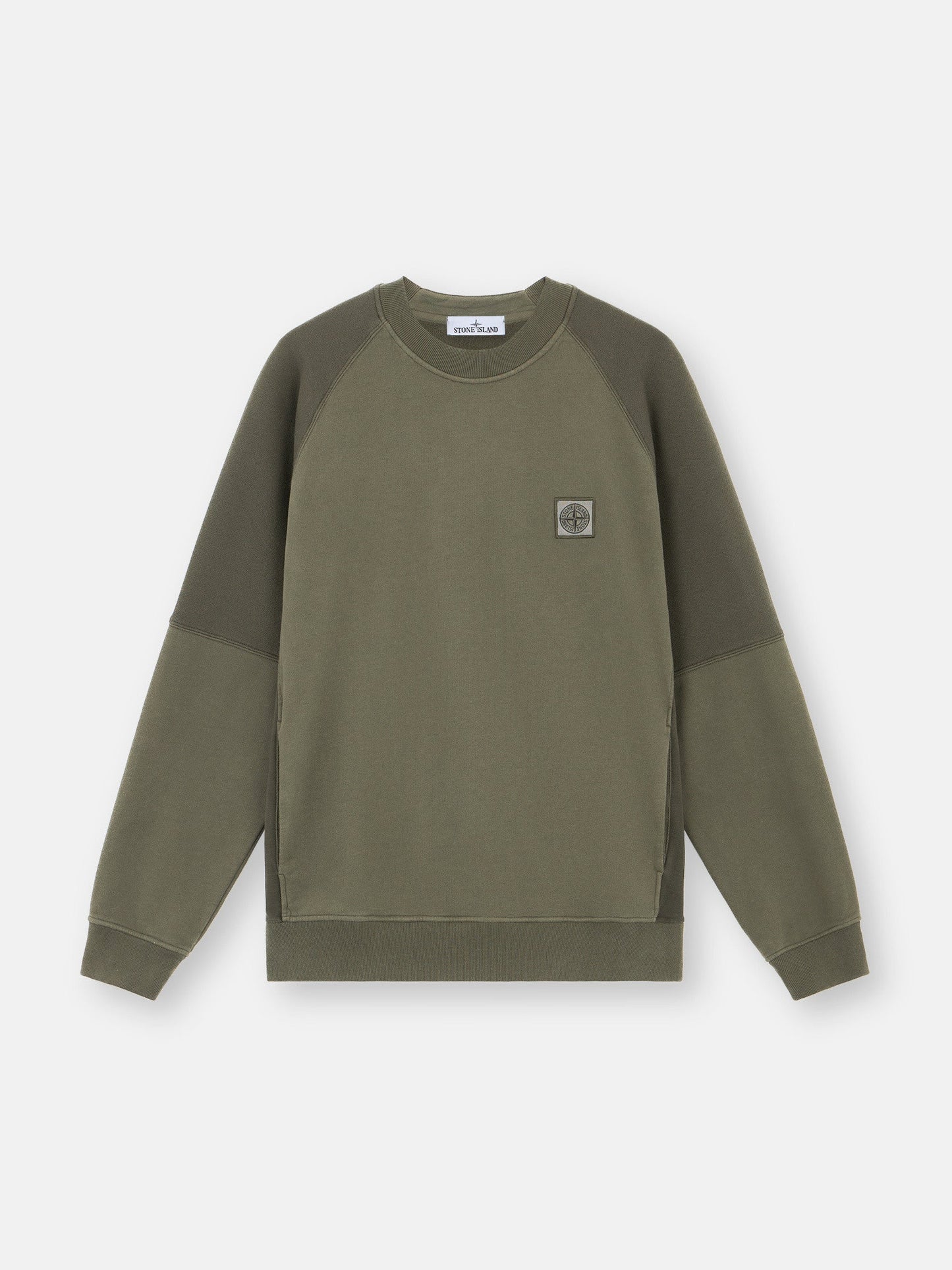 Stone Island Patch Logo Paneled Sweatshirt In Khaki