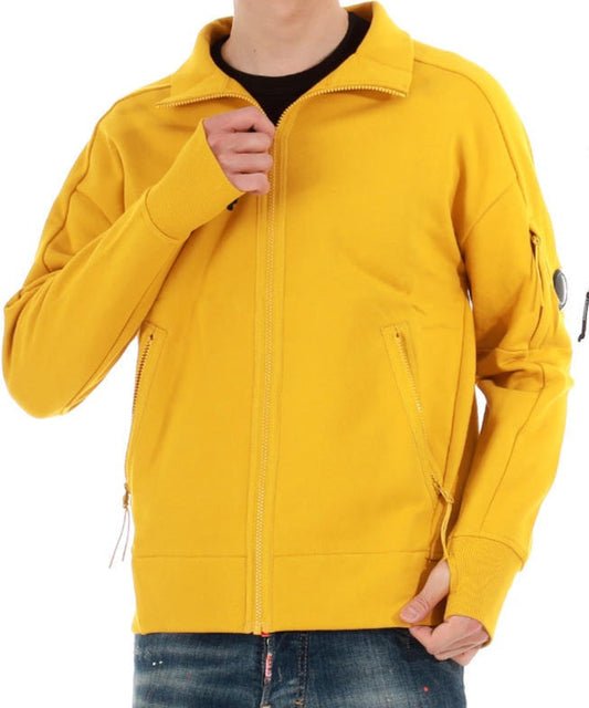Cp Company Diagonal Raised Fleece Zipped Sweatshirt In Golden Nugget