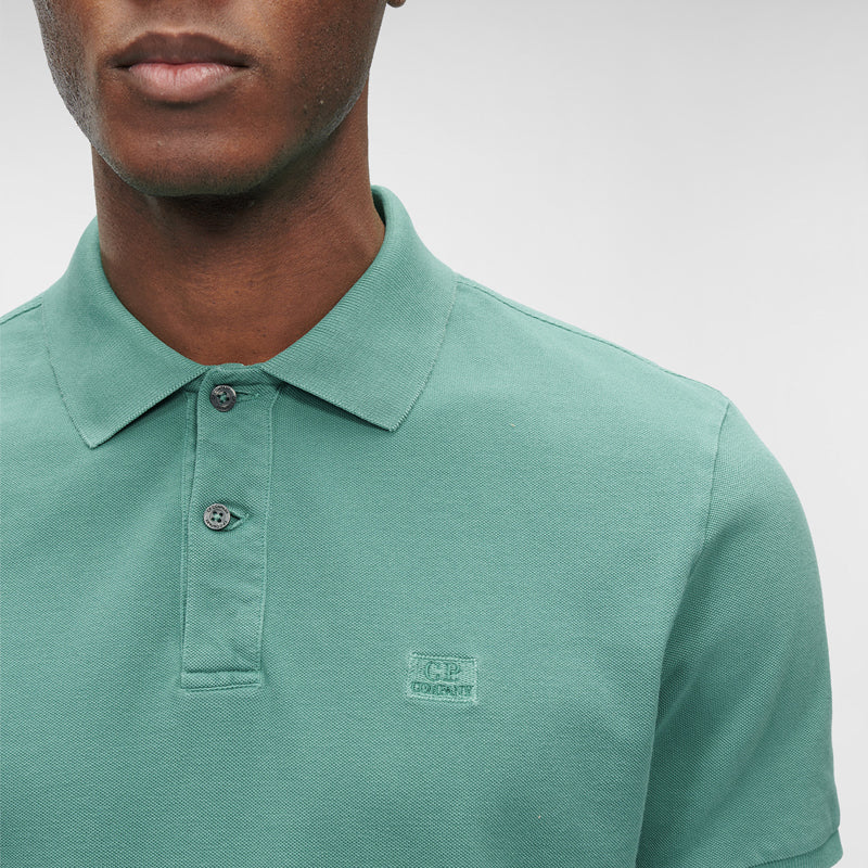 Cp Company Resist Dyed Regular Fit Short Sleeve Polo 140A In Frosty Green