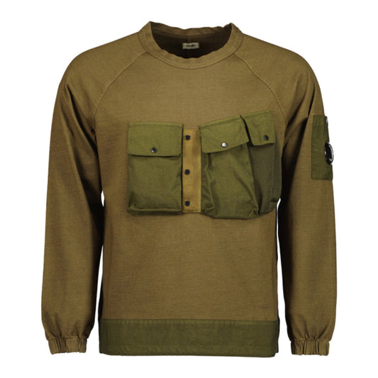 Cp Company Mixed Heavy Jersey Lens Sweatshirt in Ivy Green