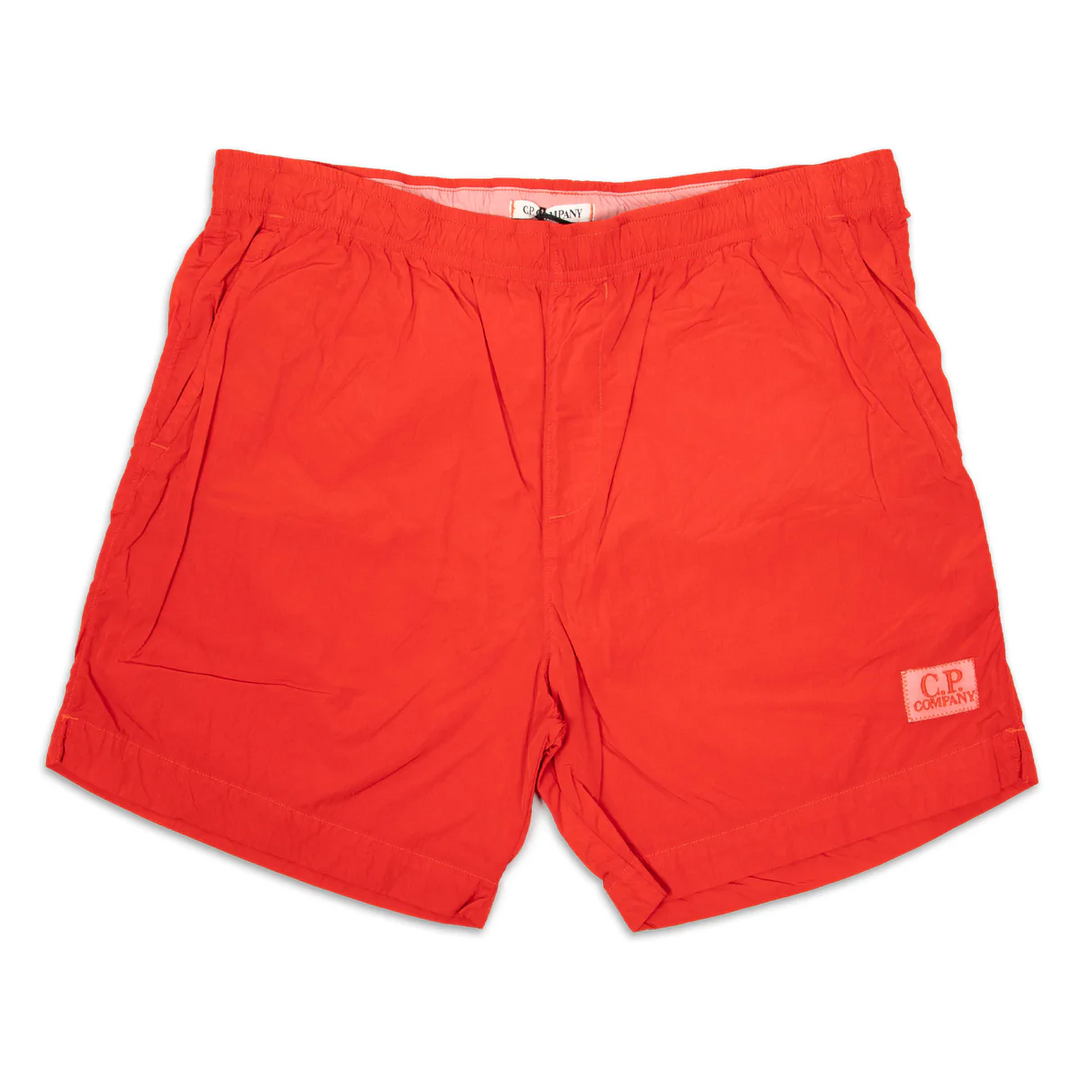 Cp Company Flattt Nylon Patch Logo Swimshorts in Fiery Red