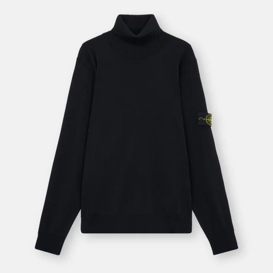 Stone Island Turtle Neck Ribbed Wool Sweatshirt Black