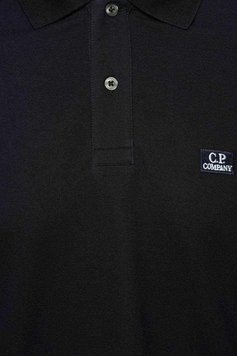 Cp Company 100A Stretch Piquet Long Sleeve Polo Shirt in Navy