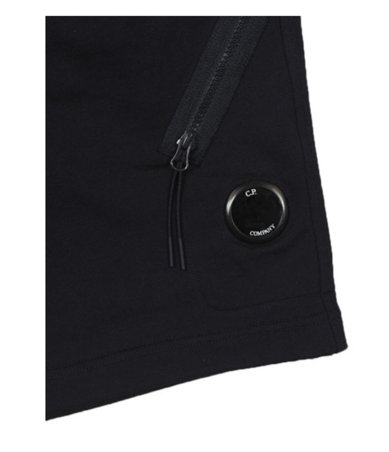 Cp Company Loose Fit Diagonal Raised Fleece Lens Shorts in Black