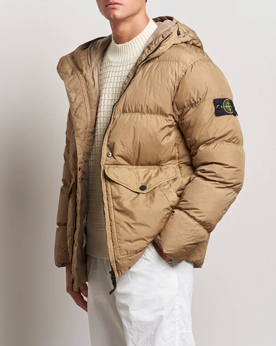 Stone Island Garment Dyed Crinkle Reps R-Ny Down Jacket In Light Brown