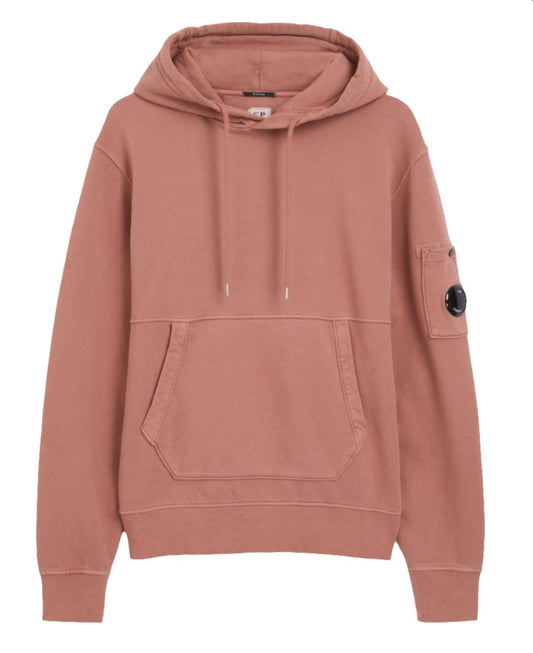 Cp Company Garment Dyed Overhead Lens Hoodie In Cedar Wood
