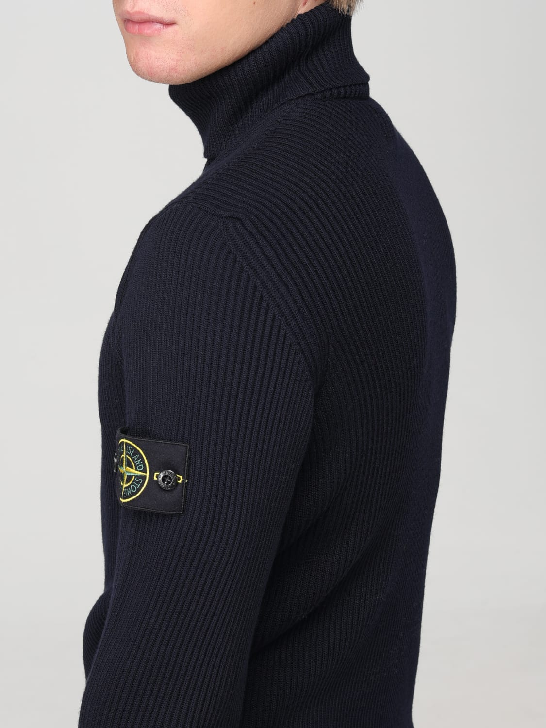 Stone Island Turtle Neck Ribbed Wool Sweatshirt Navy