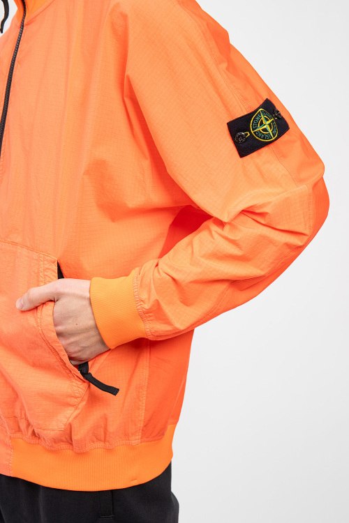 Stone Island Nylon Cotton Ripstop Star Inlay Garment Dyed Bomber Jacket In Orange