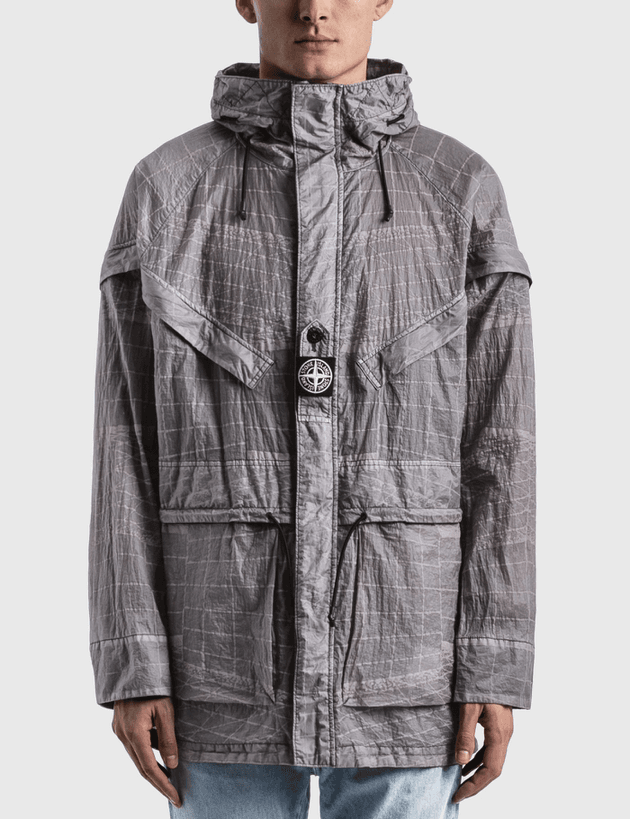 Stone Island Reflective Grid Parka In Grey
