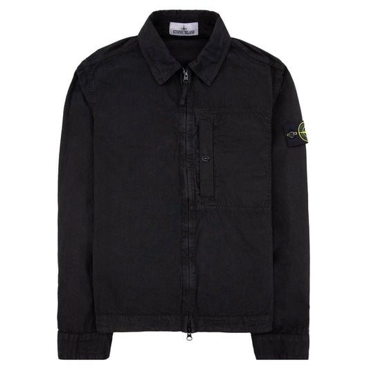 Stone Island Brushed Organic Cotton Canvas Overshirt In Black