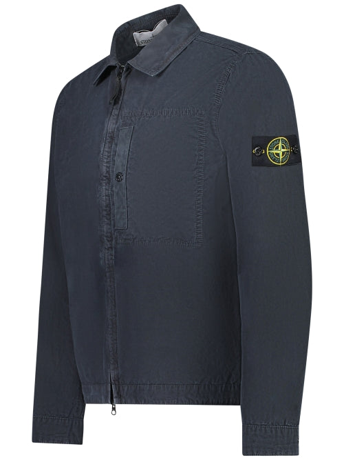 Stone Island Brushed Organic Cotton Canvas Overshirt In Navy