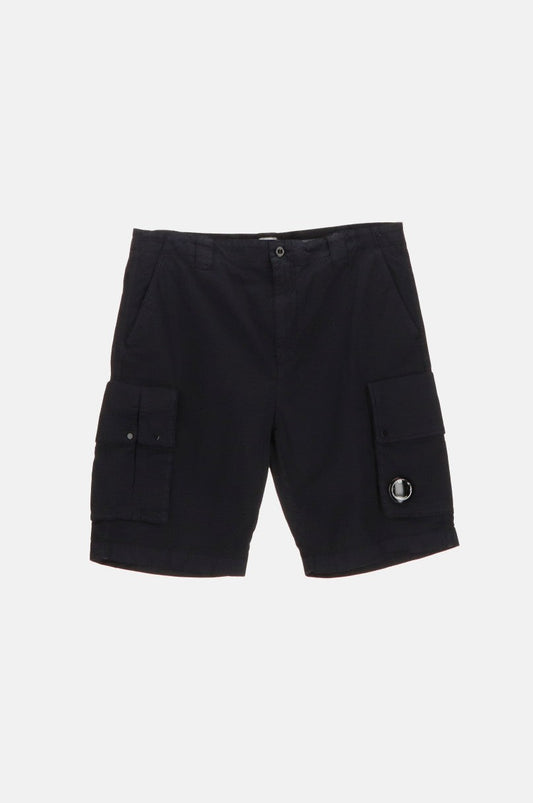 Cp Company Lens Twill Stretch Cargo Shorts in Black